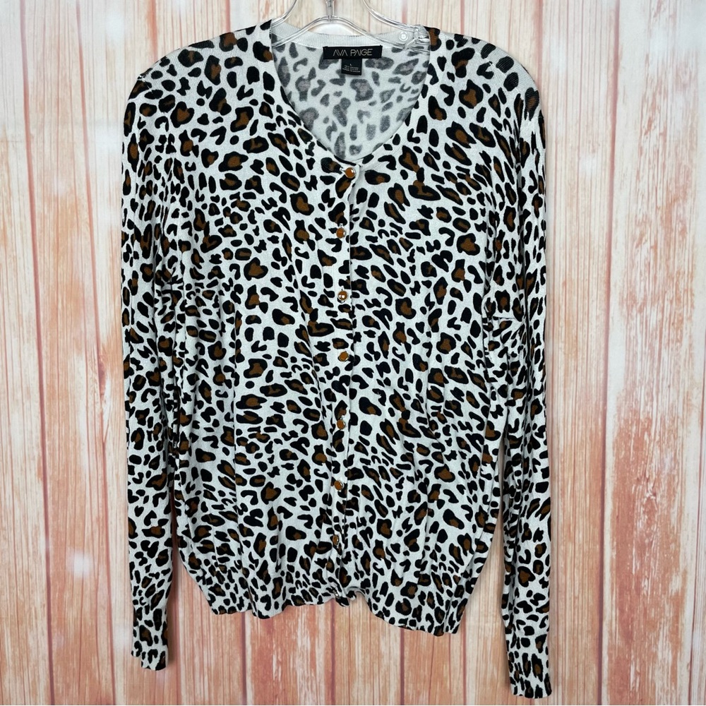 Ava Paige Cheetah Animal Print Cardigan Sweater (L)